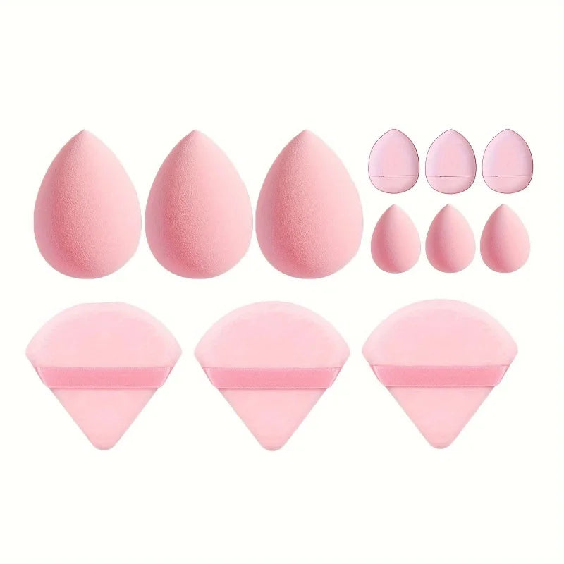 12-Piece All-Purpose Makeup Sponge Set, Made of 3 Loose Powder Puffs, 3 Mini Air Cushion Puffs, 3 Beauty Eggs and 3 Mini Beauty