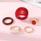 Retro Rings Set for Woman Red Green Resin Gold Color Ring Pink Butterfly Flower Enamel Jewelry Star Snake Geometric Accessories