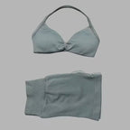 HISTELLO Gym Set 2 Piece Women Strappy Yoga Bra Top Workout Scrunch Shorts Sports Suit Fitness Clothes Seamless Yoga Set