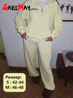 Spring Women's Tracksuit with Zipper Cotton Oversize Classic Pink  Two Piece Set Women Casual  Yellow Trouser Suits for Women